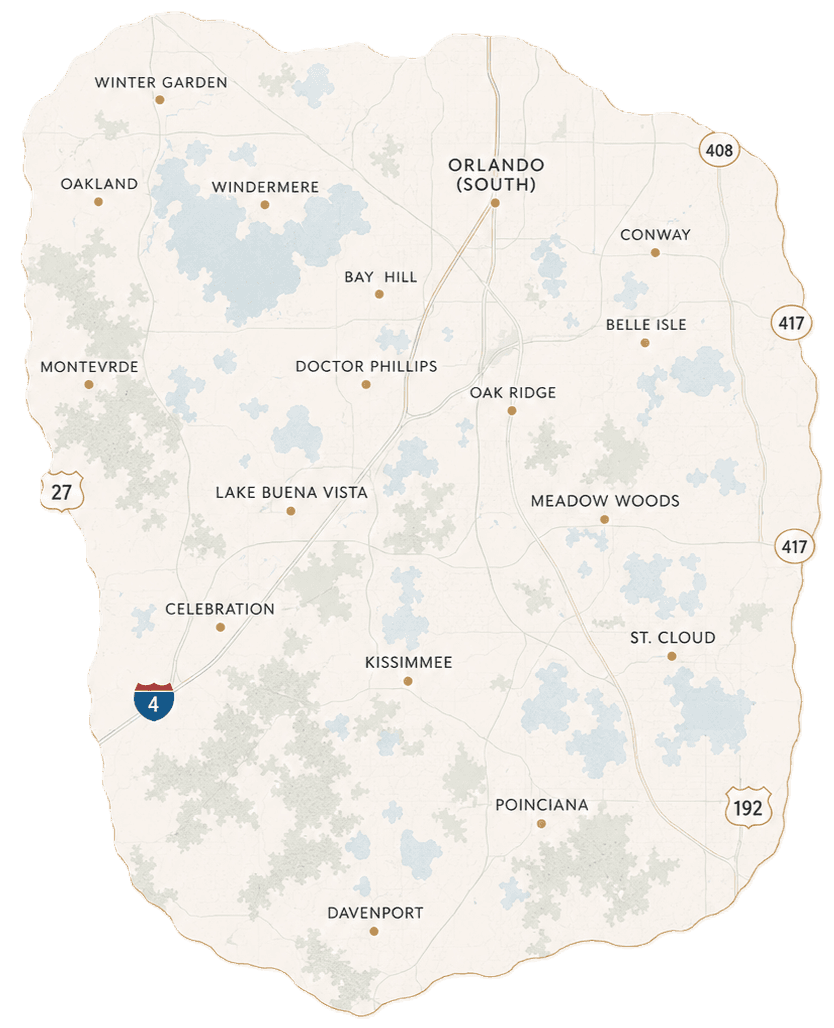 South Orlando, Osceola and Polk area mobile pet grooming service map